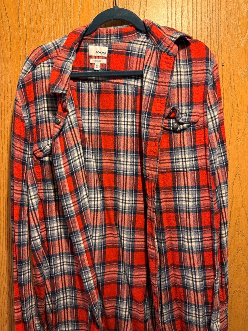 Sonoma Orange Navy White Plaid Modern Fit Button-Up Shirt